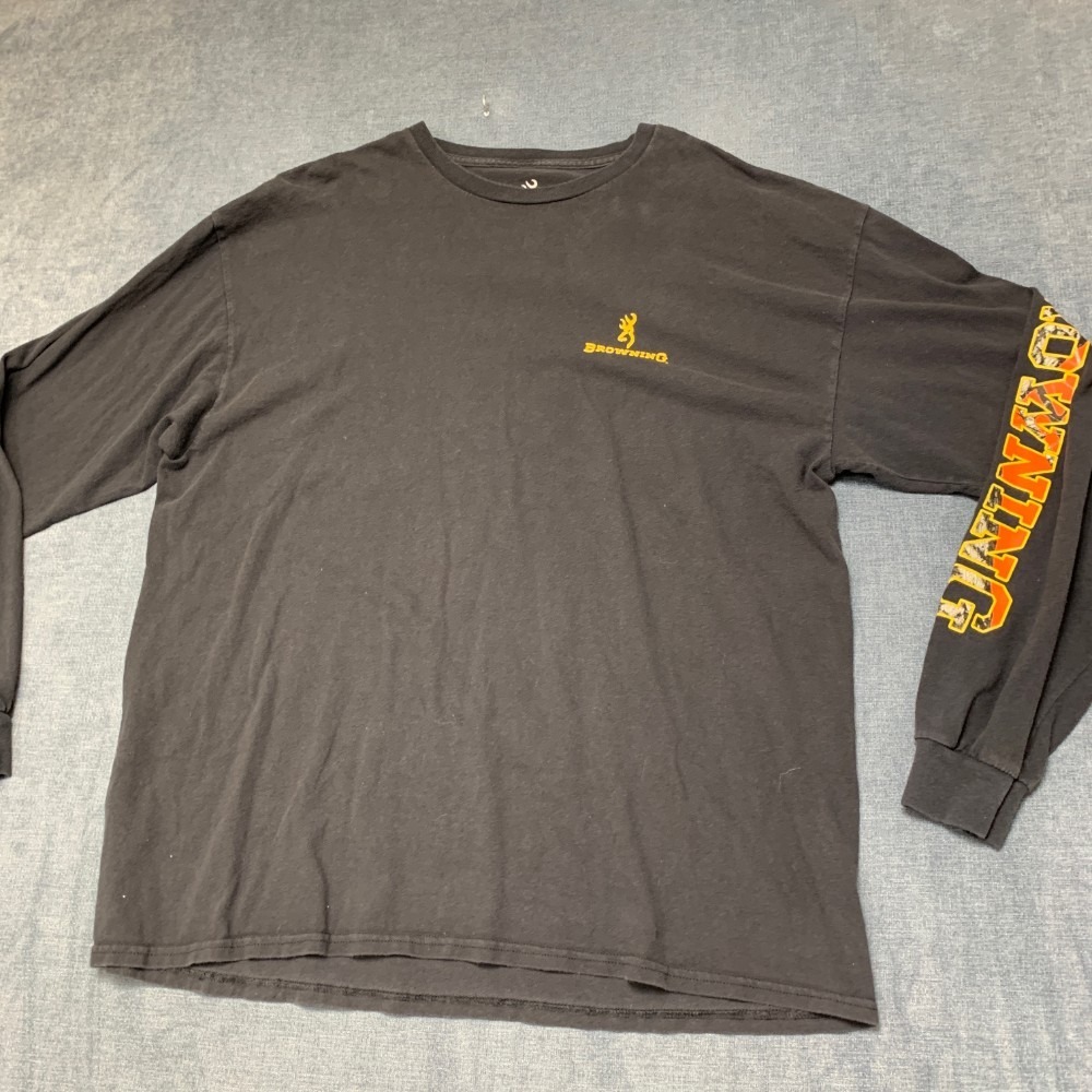 Browning Shirt Mens 2XL Black Cotton Crew Neck Graphic Long Sleeve Performance